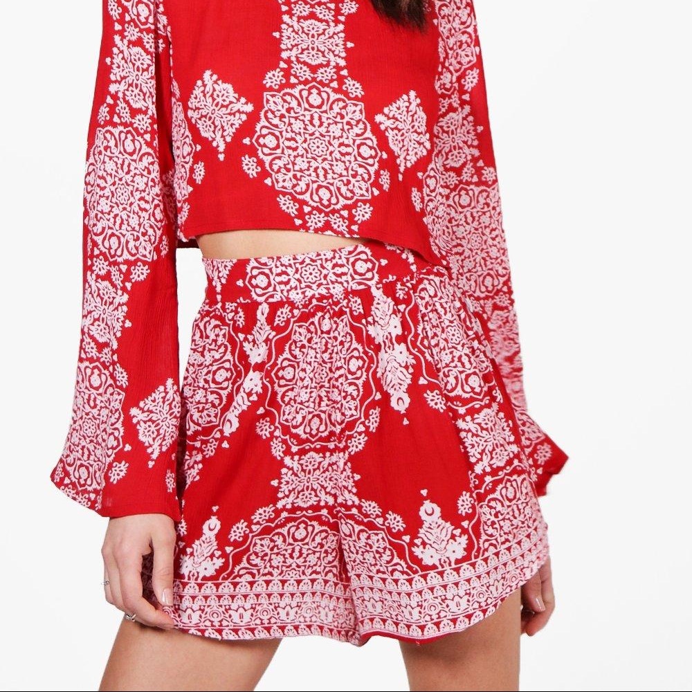 Boohoo Red Tribal Print Shorts Co-Ords Set - Picture 4 of 8